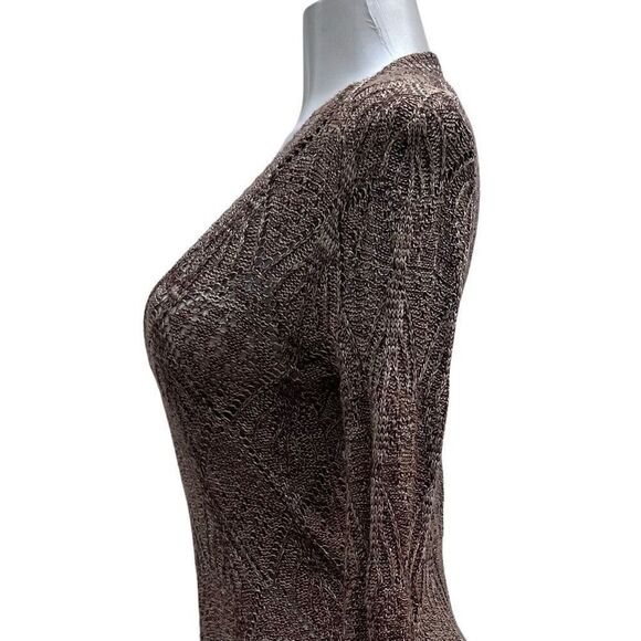 Liv Pullover Sweater Women's Medium Brown Heather Pointelle Knit V-neck - Picture 9 of 11